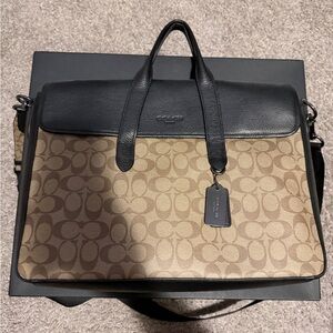 Coach Men's Black and Tan Signature Briefcase